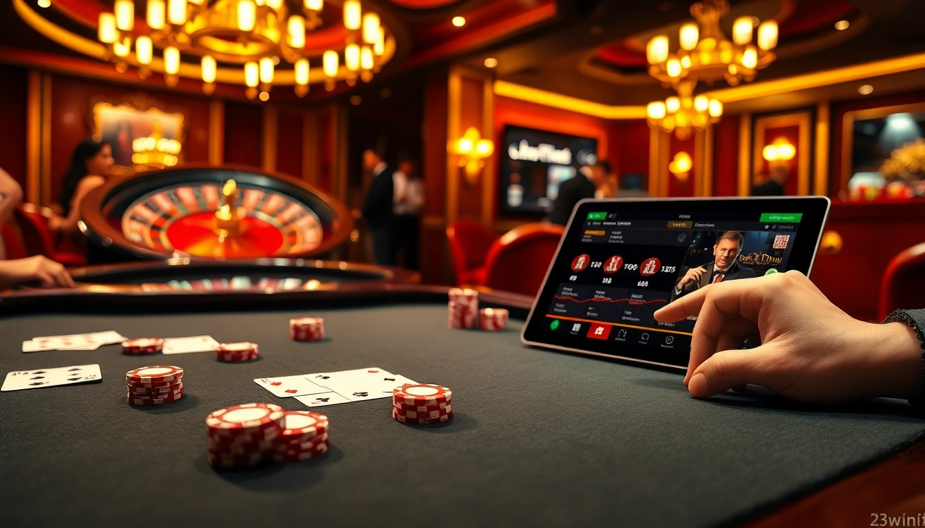 Experience thrilling bets at 23win's luxurious casino tables with vibrant poker games.