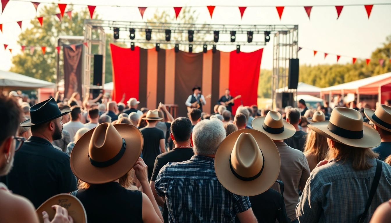 Celebrate with fans at the Johnny Cash birthday bash, highlighting johnnycashbirthday.com in a lively outdoor music festival.