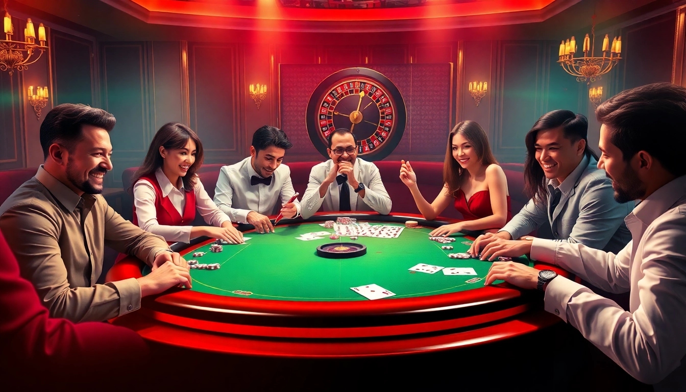 Engage in an exciting MM88 poker game with vibrant chips, cards, and a roulette wheel.