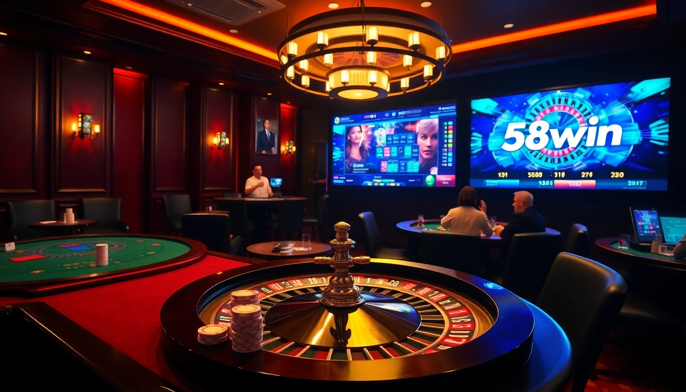 58win offers an engaging online casino experience with vibrant gaming tables and excited players.