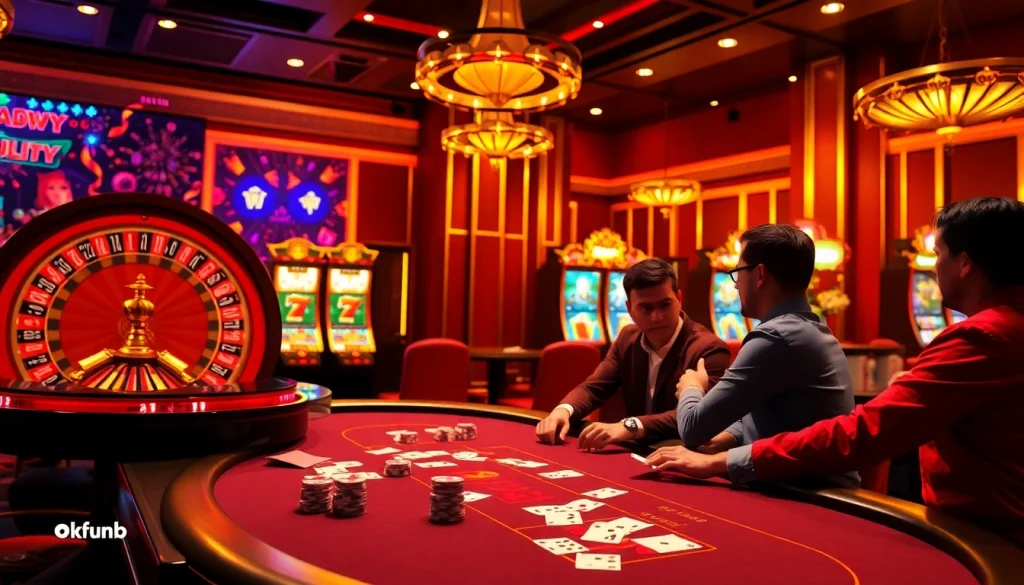 The exciting online gambling experience at https://okfunb.com/ features poker tables, roulette wheels, and colorful slot machines.