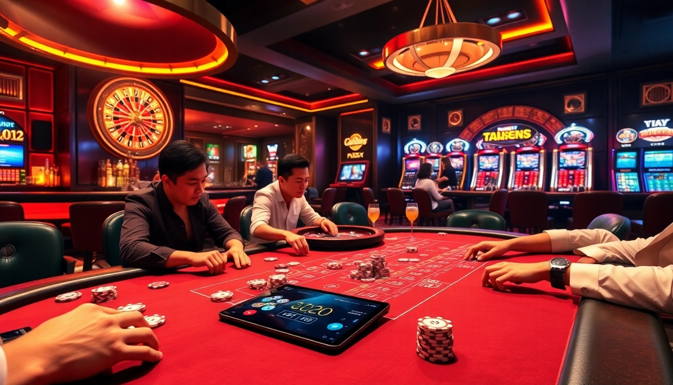 Engage in high-stakes poker at FLY88's vibrant casino scene featuring exciting gameplay and luxurious surroundings.