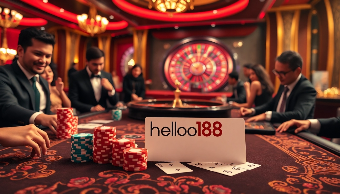 hello88 poker players at an elegant casino table with colorful chips and cards