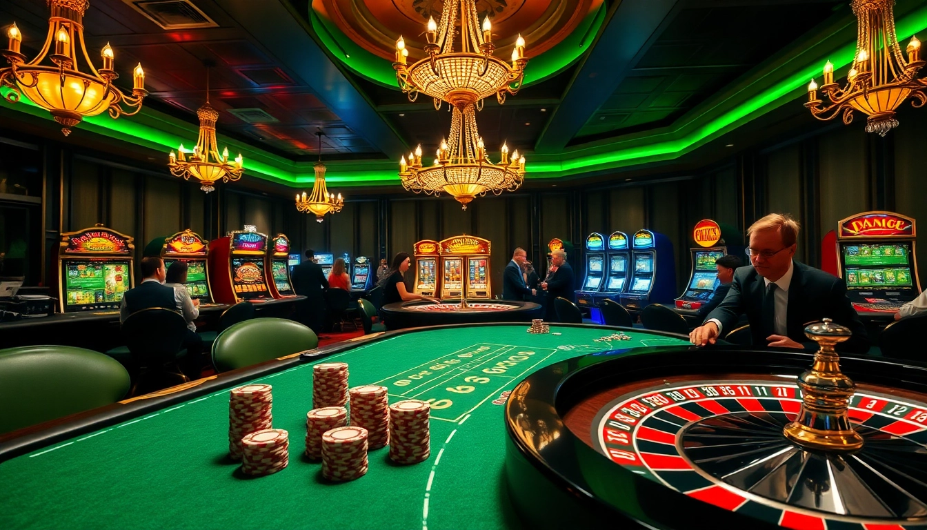 Experience the thrill of lc88 gaming with vibrant poker chips and an elegant roulette wheel.