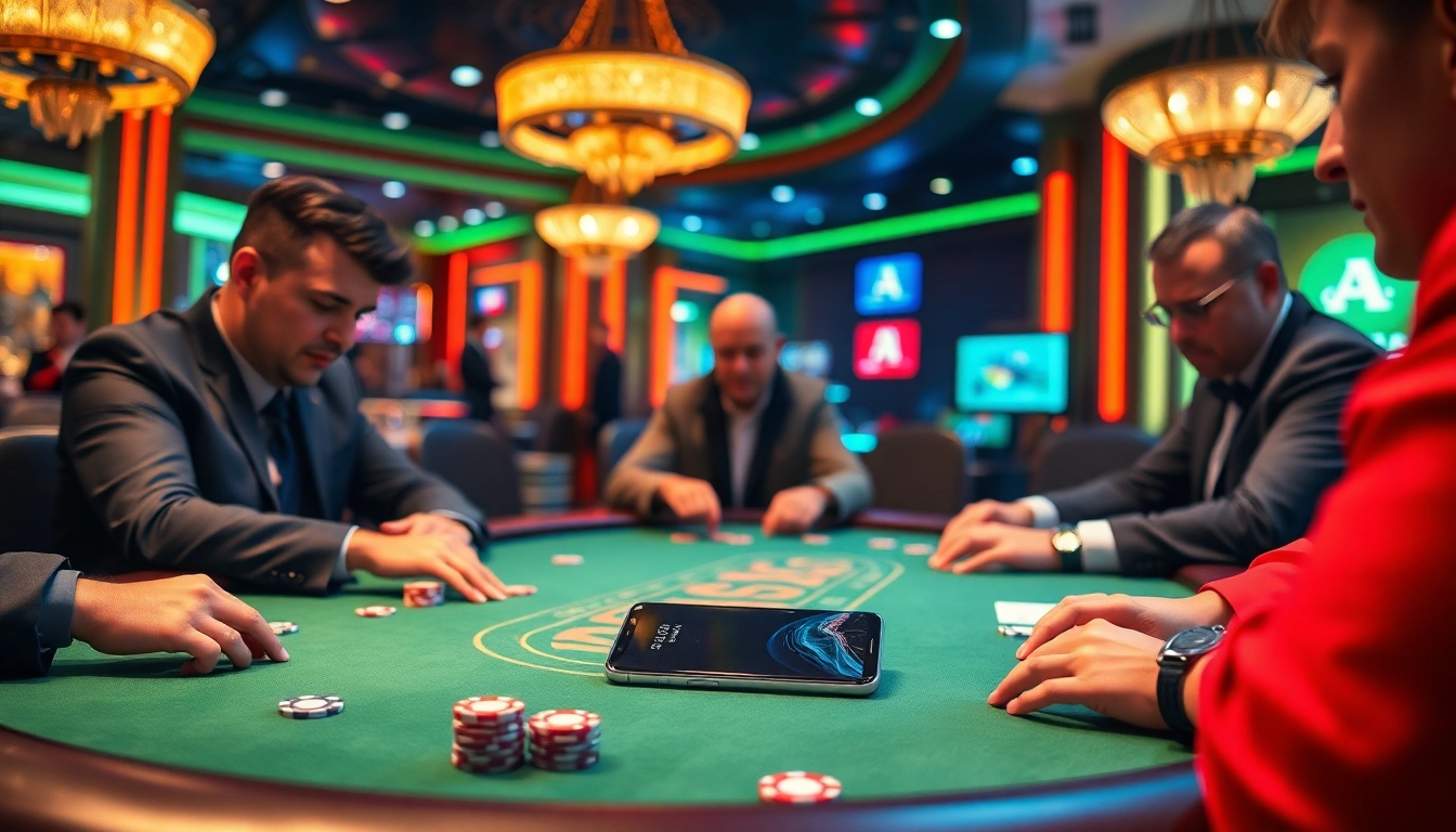 S8 smartphone enhances the luxury gambling experience at a vibrant poker table.