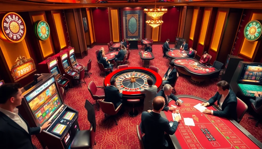 Players enjoying dynamic poker and slot games at 789F's luxurious casino environment.