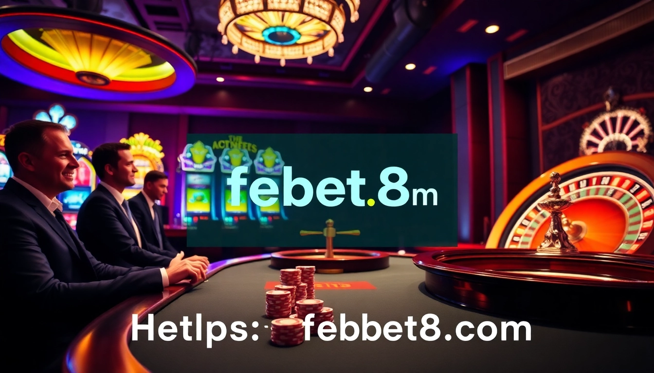 Experience the thrill of gambling with https://febet8.com's luxurious casino scene featuring poker and slot machines.