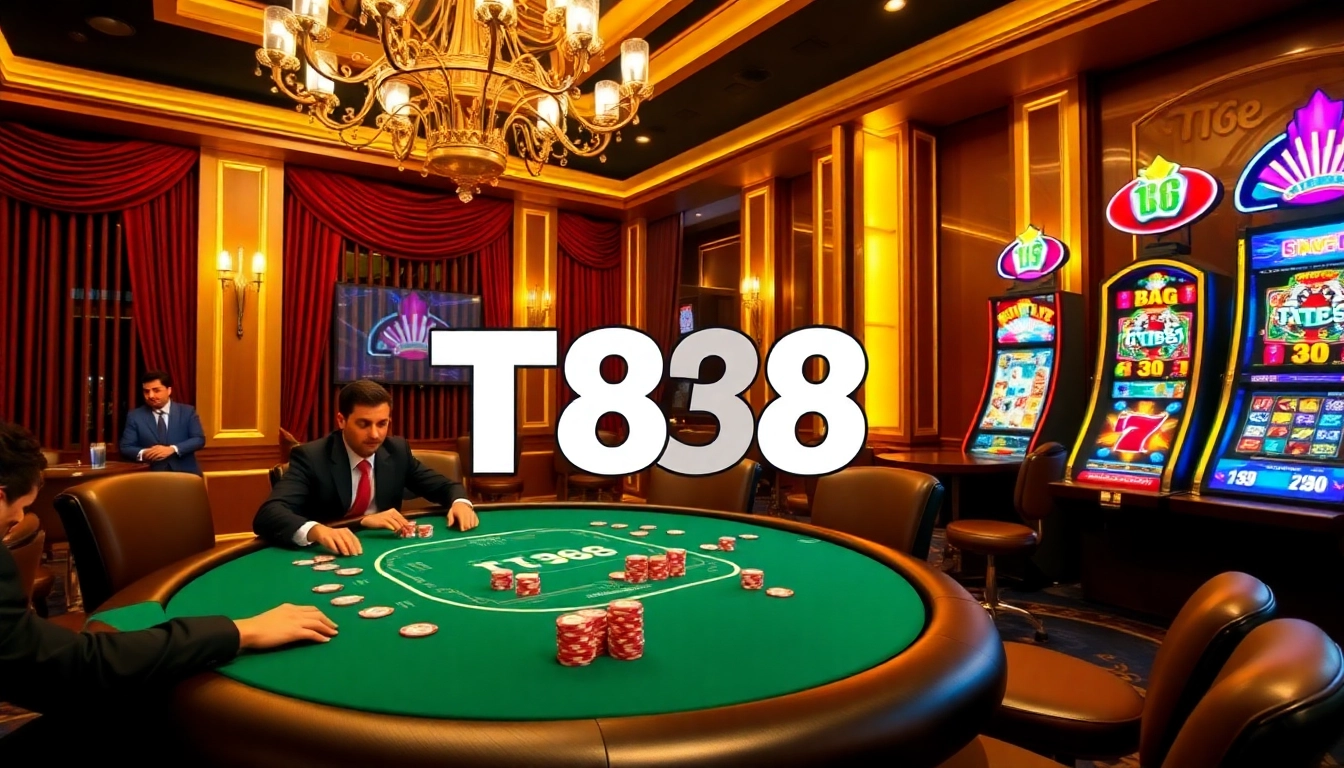 Engaging gameplay at TT88 casino with poker chips and a slot machine glowing in excitement.