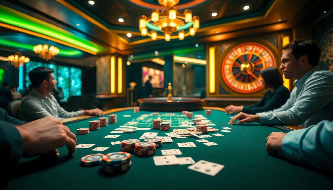 Engage in the thrilling gameplay of https://98win.gg/ with vibrant poker chips and cards at an elegant casino table.