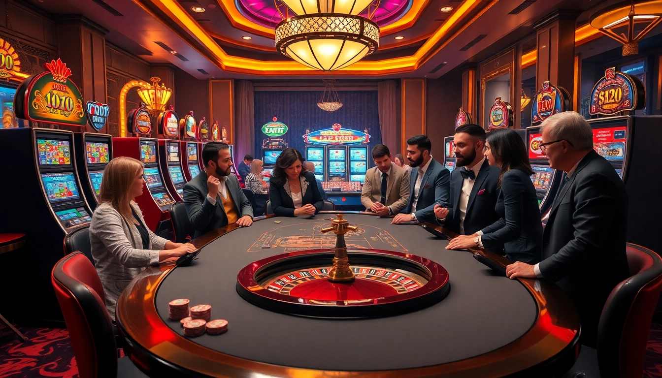 Exciting gambling action at a luxurious casino table showcasing 789P games and vibrant slot machines.