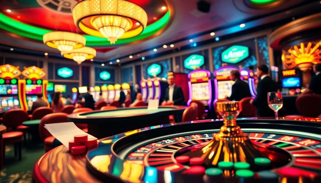 Experience the excitement of gambling at LC88 with vibrant poker chips and a luxurious roulette wheel.