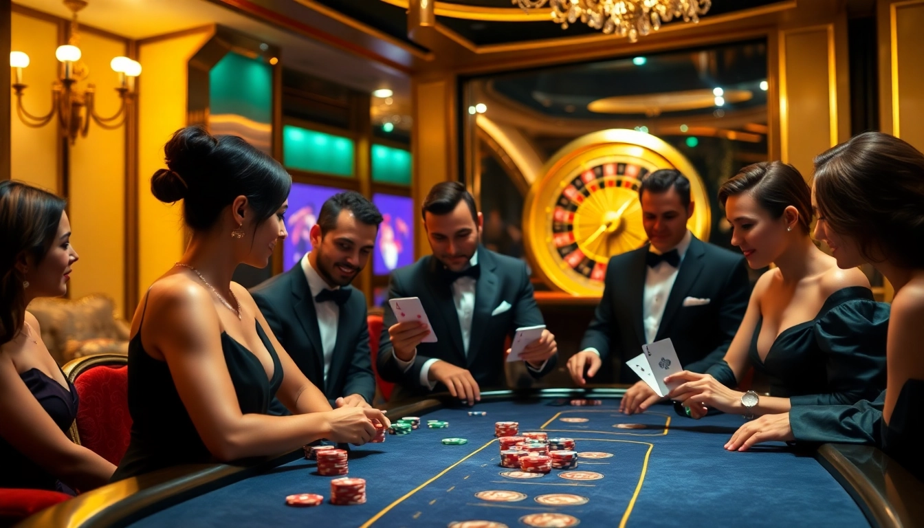 Players enjoying a vibrant BK8 casino experience at a luxurious poker table.
