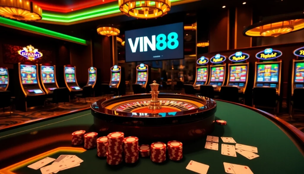 Experience the luxury of gambling at VIN88 with a vibrant casino scene.