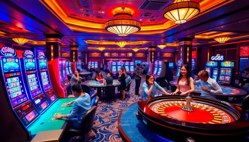 Experience the excitement of GG88 with vibrant casino gaming featuring slot machines and poker tables.