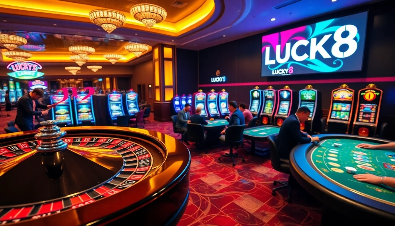 Người chơi tham gia đang tận hưởng các trò chơi đầy kịch tính tại bàn casino LUCK8 và các máy đánh bạc sống động.