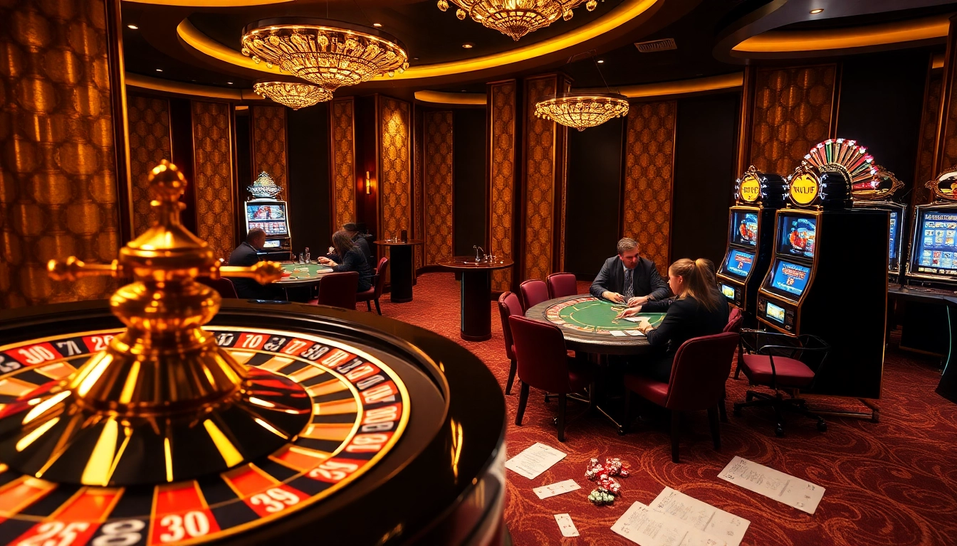 Experience the excitement of gambling with xo88 at a vibrant casino scene featuring roulette and poker.