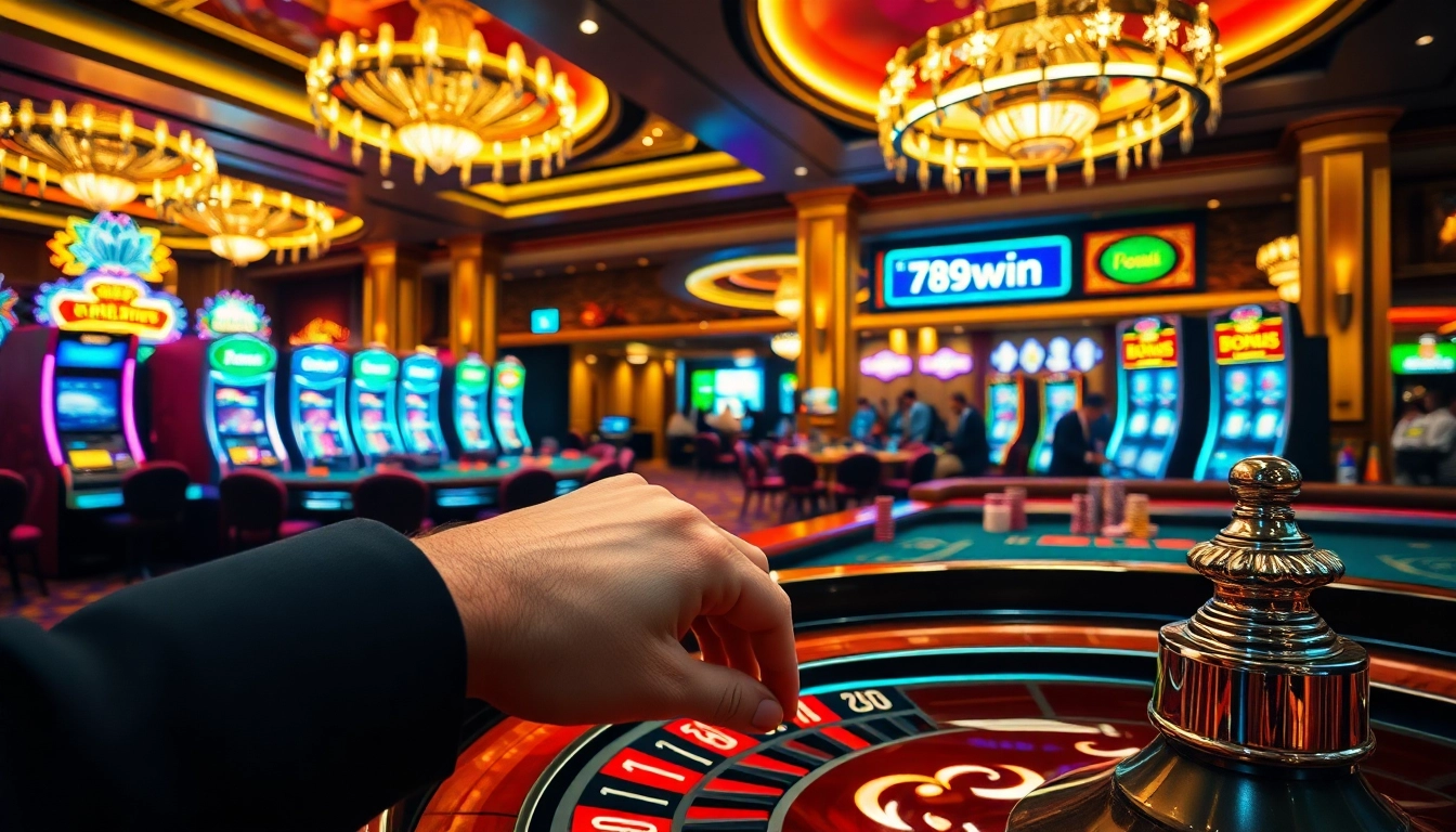 A vibrant casino visual showcasing the excitement of gambling at 789win with roulette, poker, and slots.