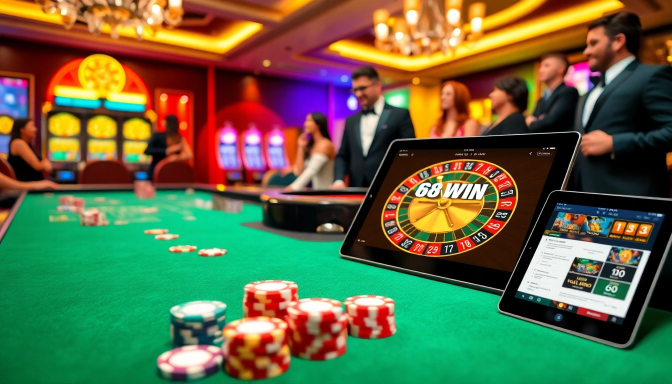 Experience the thrill of winning at 68WIN with vibrant casino gaming tables and modern online gambling.