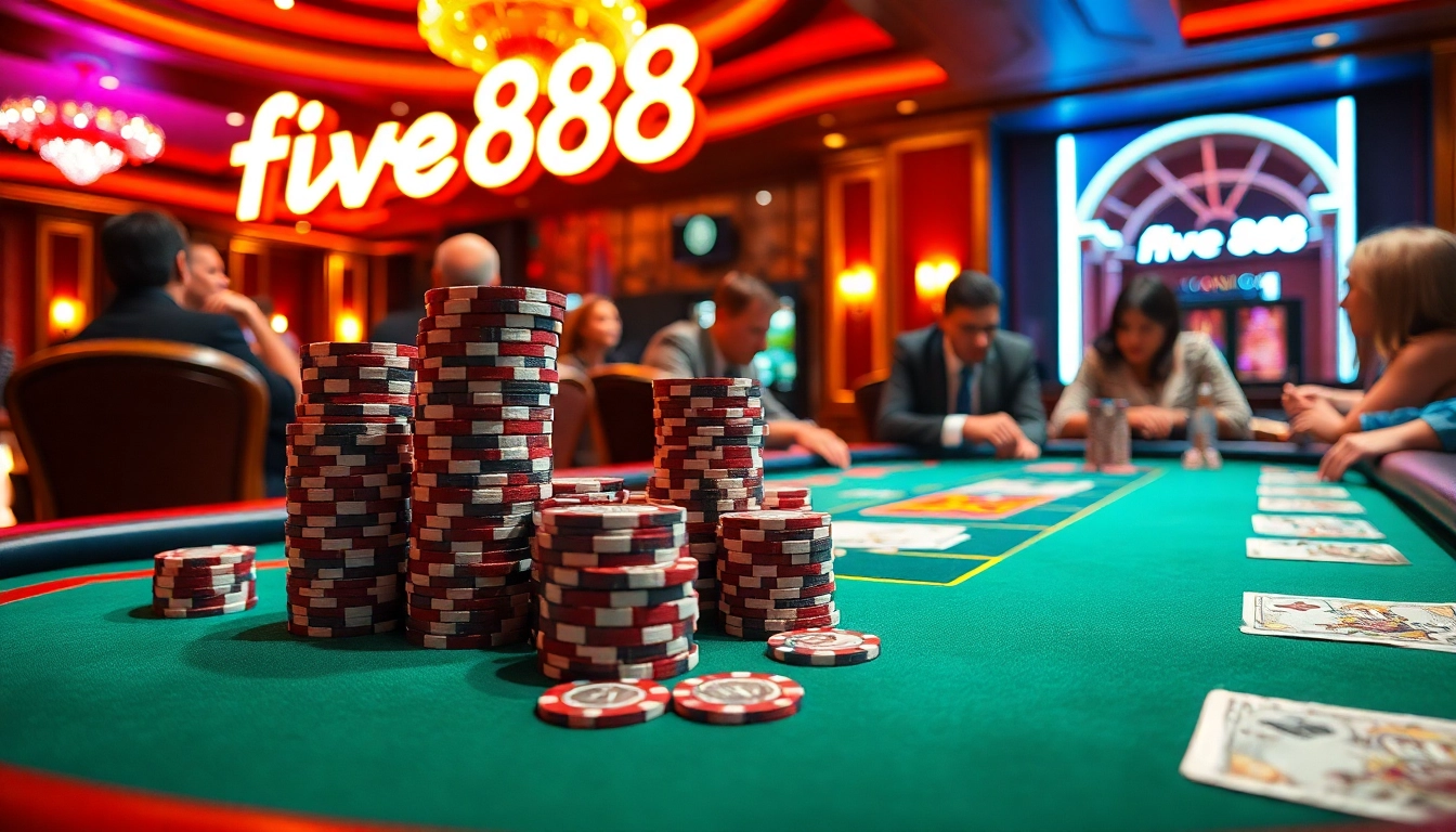 Experience the excitement at five88 with a high-stakes poker game featuring elegant setups and intense player engagement.