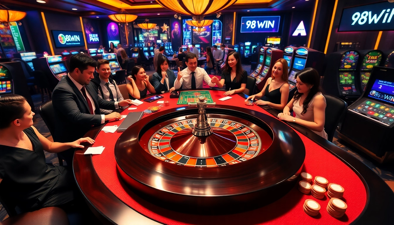 Experience a thrilling betting moment with 98WIN at an upscale casino table.