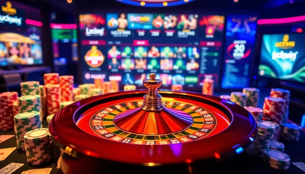 Luckywin casino scene showcasing exciting roulette action and colorful betting elements.