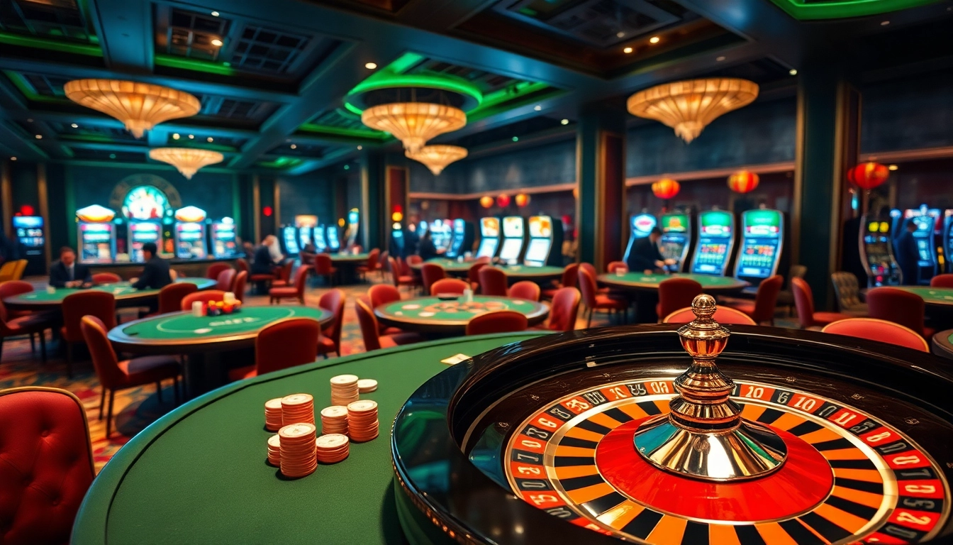 SODO66 casino scene featuring high-stakes poker, roulette, and luxurious decor for an exciting gambling atmosphere.