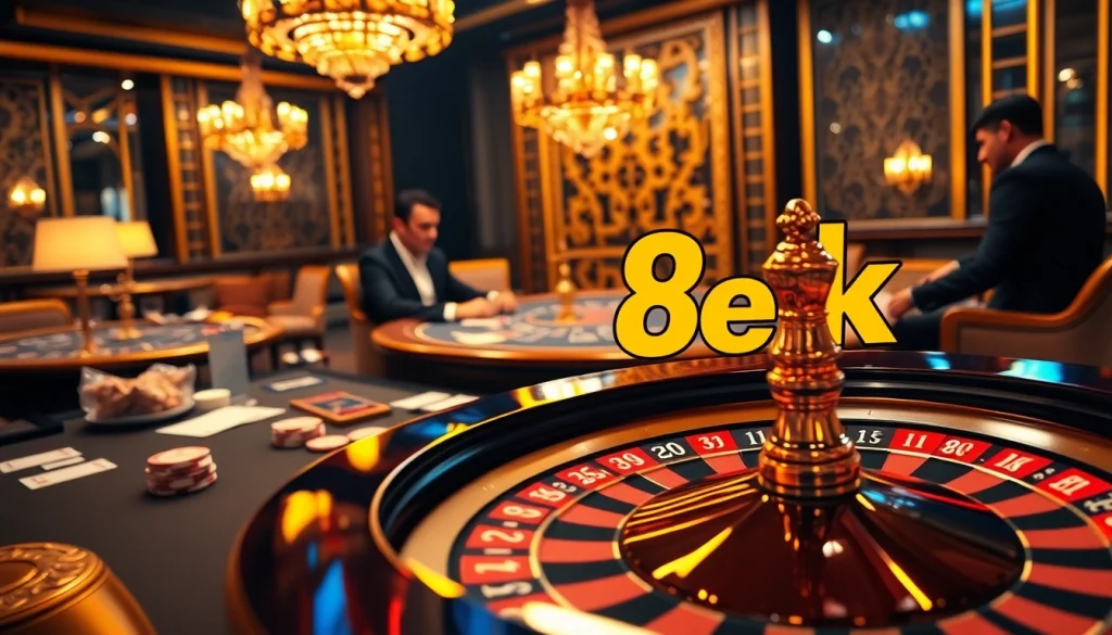 Engage with thrilling 8k bet action at a sophisticated casino table featuring poker and roulette.