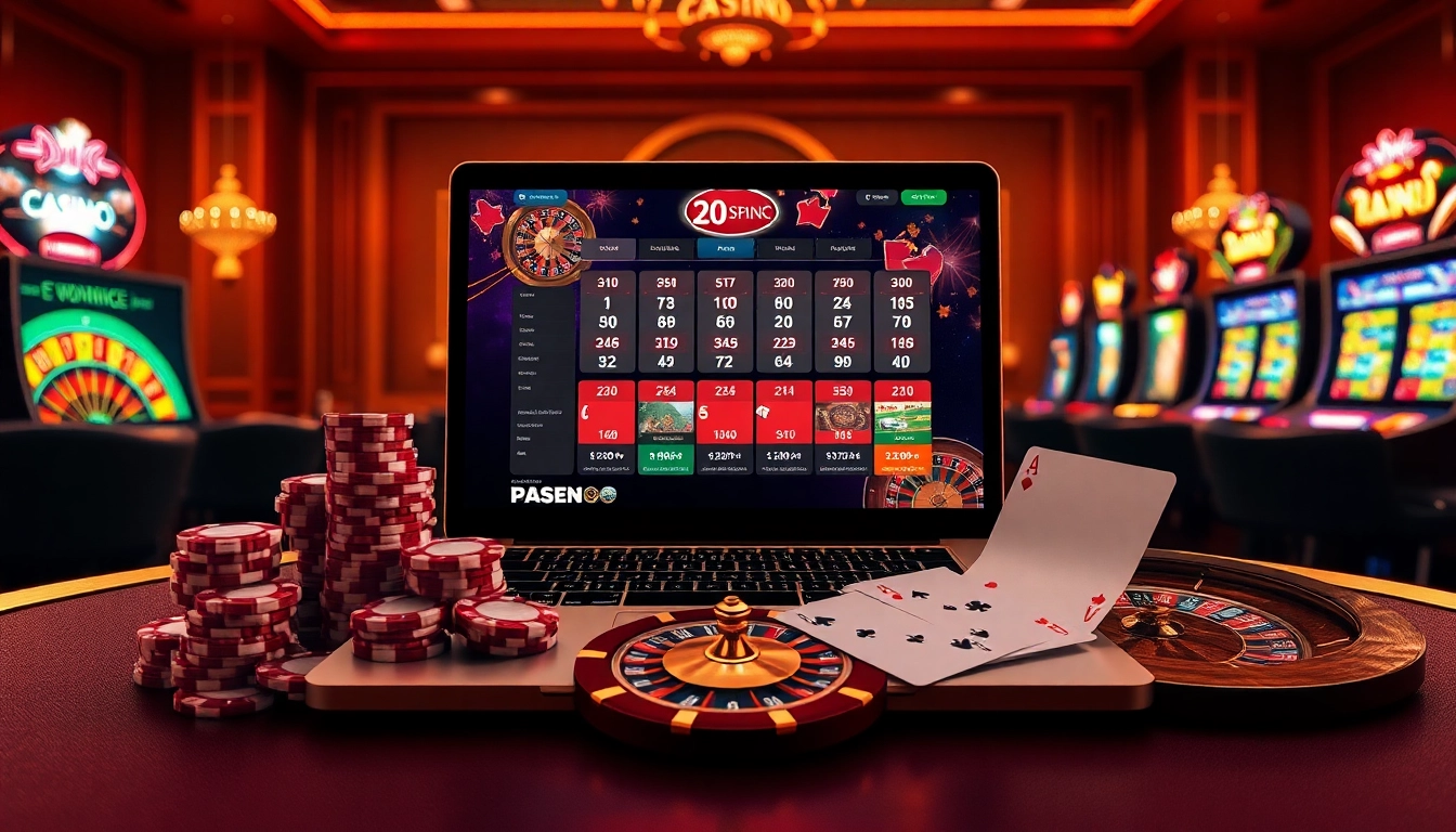 Engaging online gambling experience at https://winvn.wiki with casino tables and vibrant poker elements.