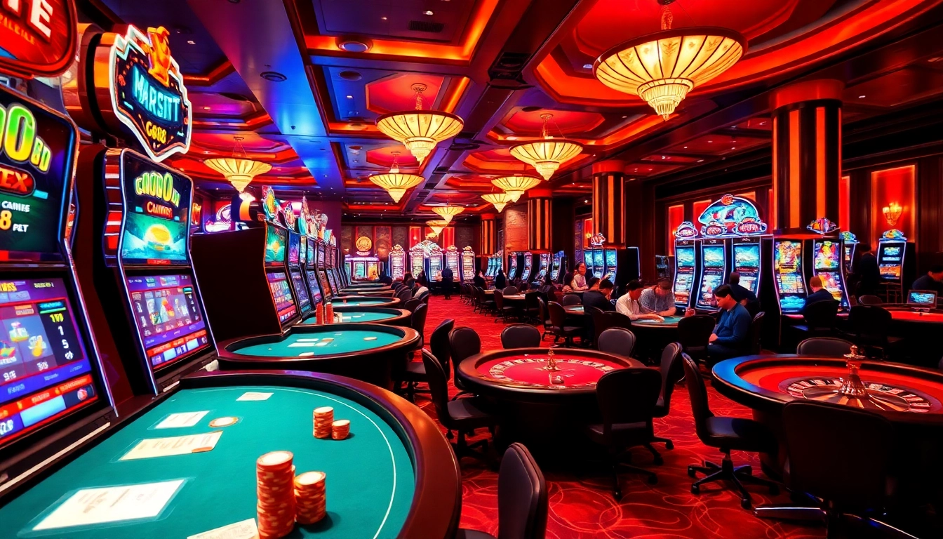 Experience the excitement of GG88 with vibrant slot machines and table games in a luxurious casino setting.