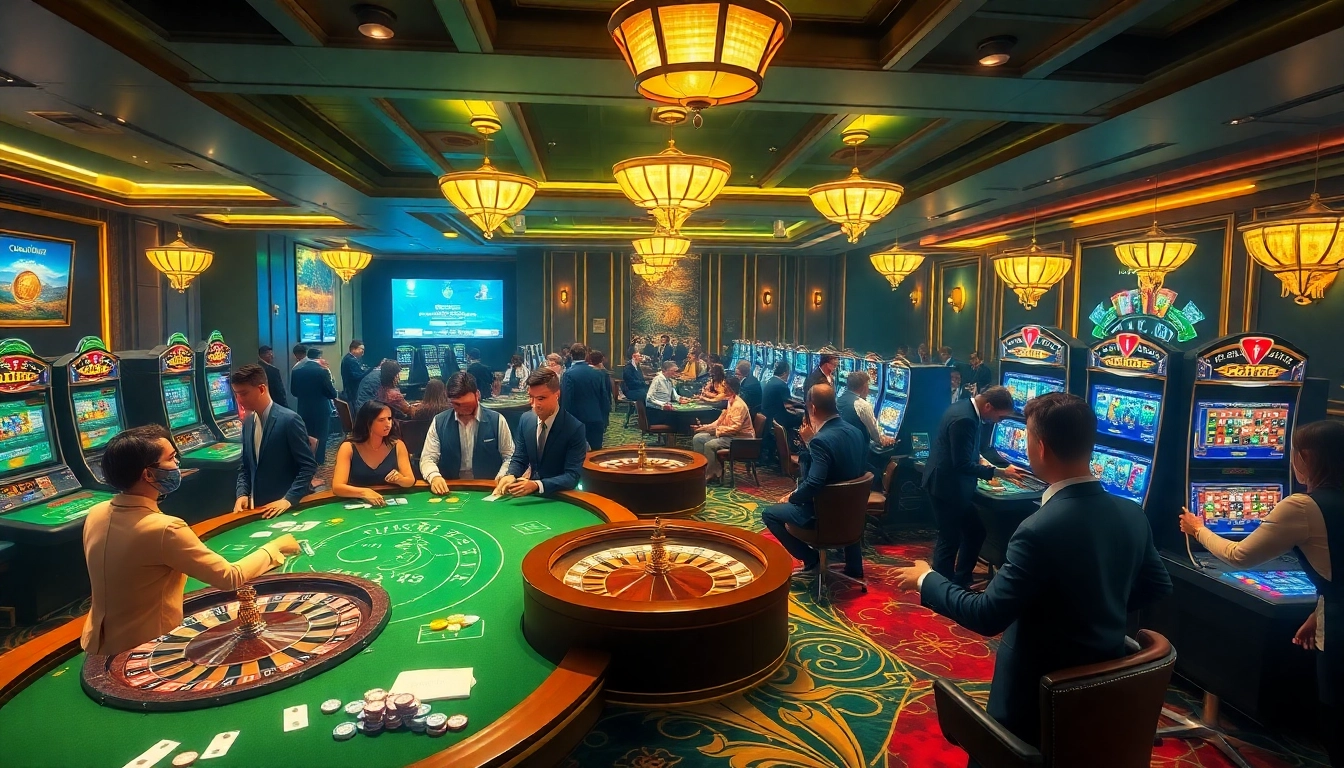 Play thrilling games on https://sclub88.app/ as excitement fills the luxurious casino floor.