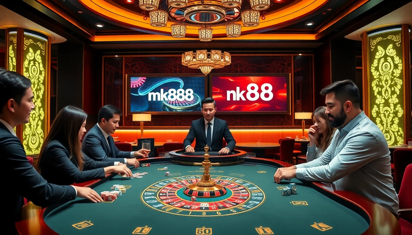 Experience thrilling gameplay at nk88 đăng nhập with vibrant casino scenes featuring roulette and poker.