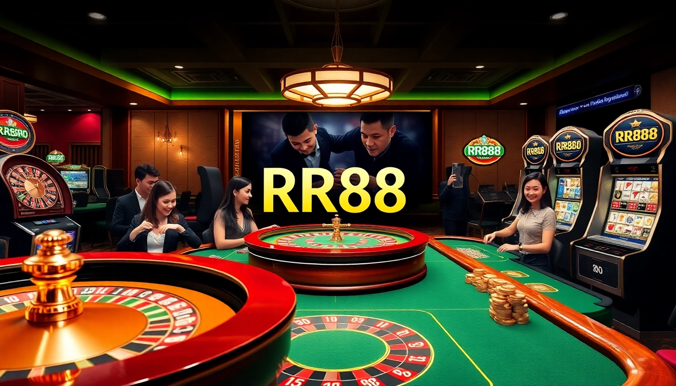 Players enjoying diverse games at RR88 online casino interface, showcasing excitement and luxury.