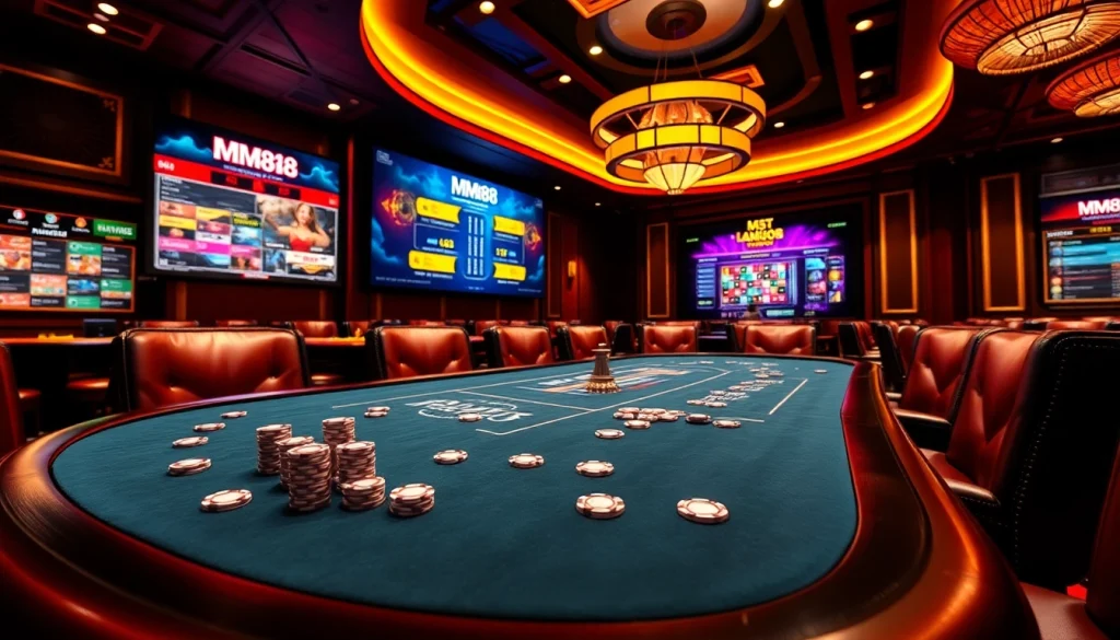 Experience the thrill of winning at MM88 with an engaging poker table and vibrant casino atmosphere.