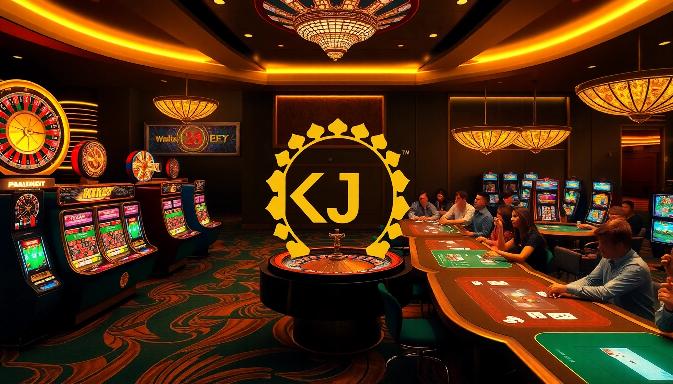 KJC casino scene featuring roulette, slots, and poker tables for an exciting gambling experience