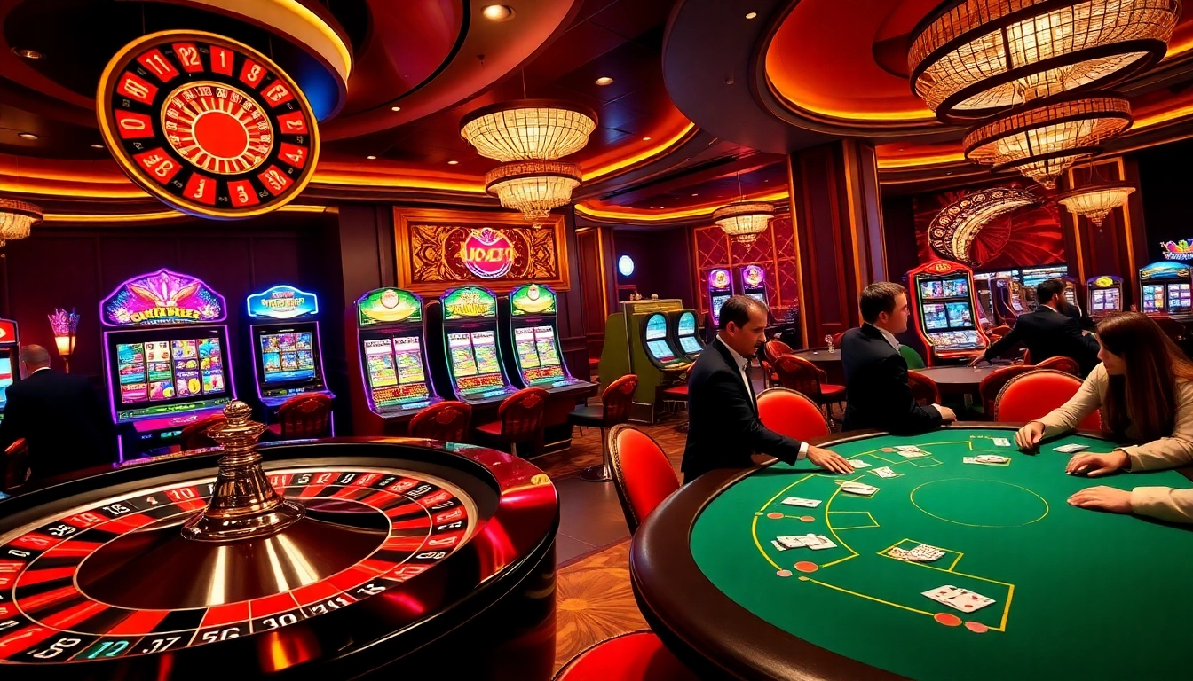 Experience excitement at PG88 with vibrant slot machines and a spinning roulette wheel in a luxurious casino setting.