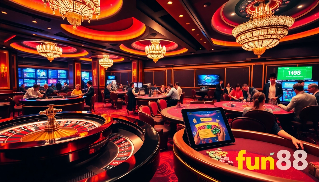 Players enjoying captivating games at fun88 casino with vibrant tables and engaging atmosphere.