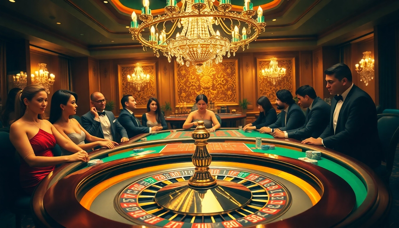 Engaged players strategize at a GO8 poker table in a vibrant casino.