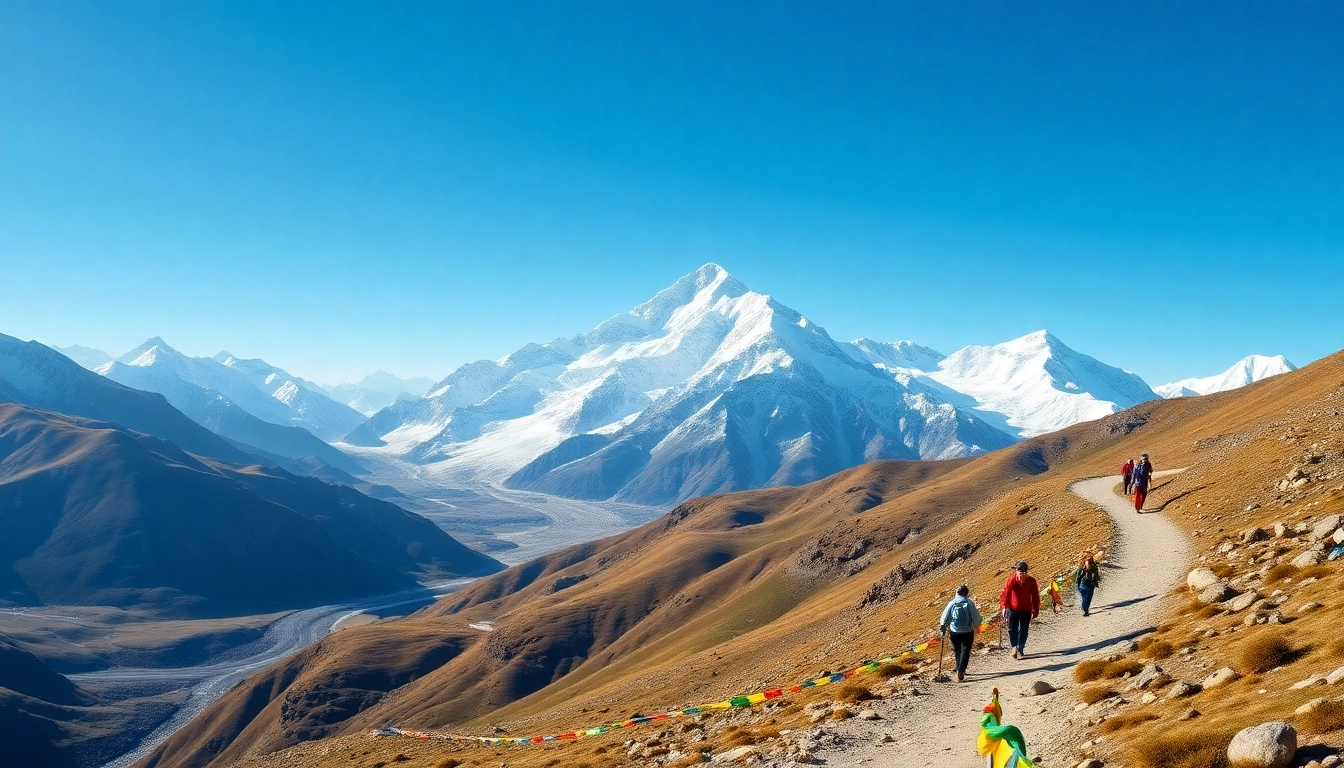 Everest Base Camp Trek showing trekkers against majestic Himalayan backdrop