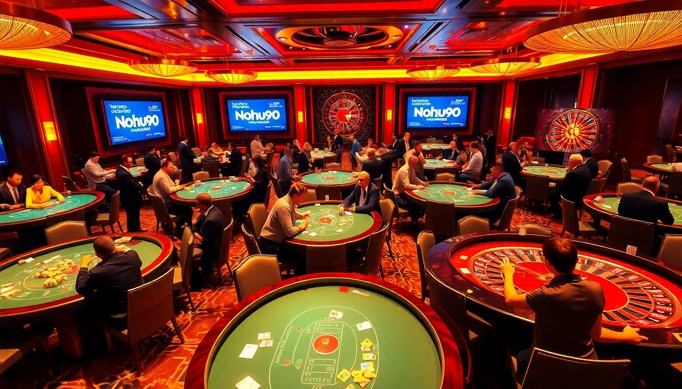 Nohu90 players engaging at a luxurious casino table, showcasing excitement and strategy.