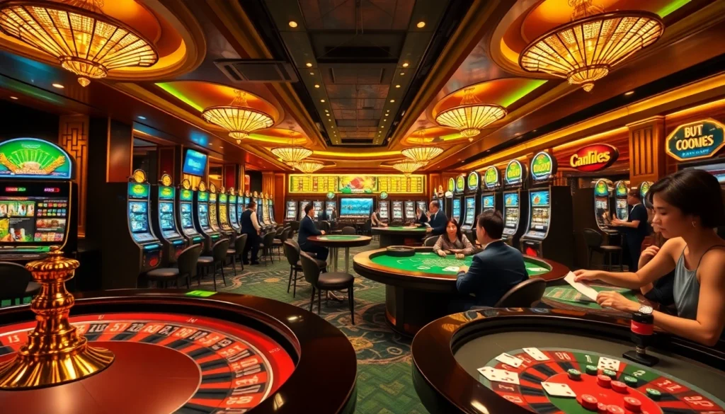 Exciting casino scene showcasing professional gaming at https://xo88hi.com/ with vibrant tables and players engaged in action.