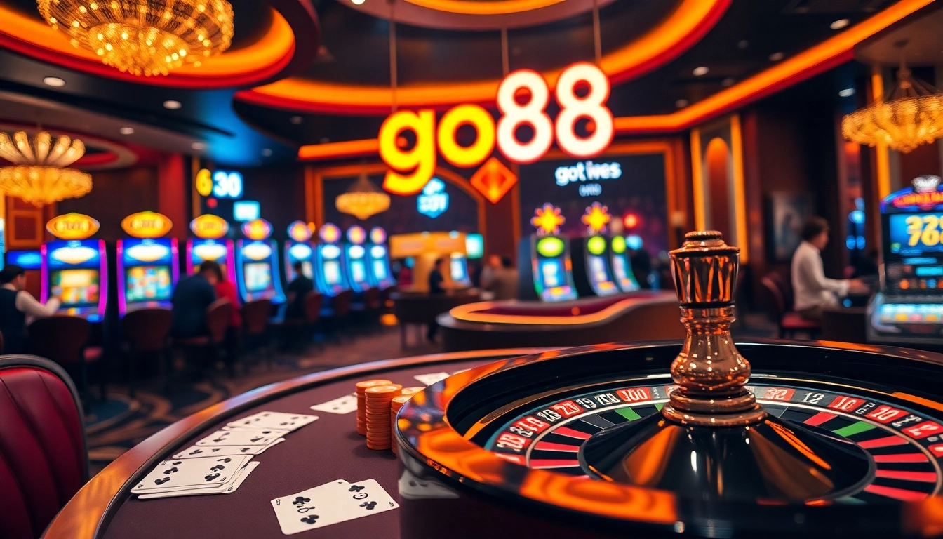 Experience thrilling gameplay at go88 with vibrant casino tables and poker chips.
