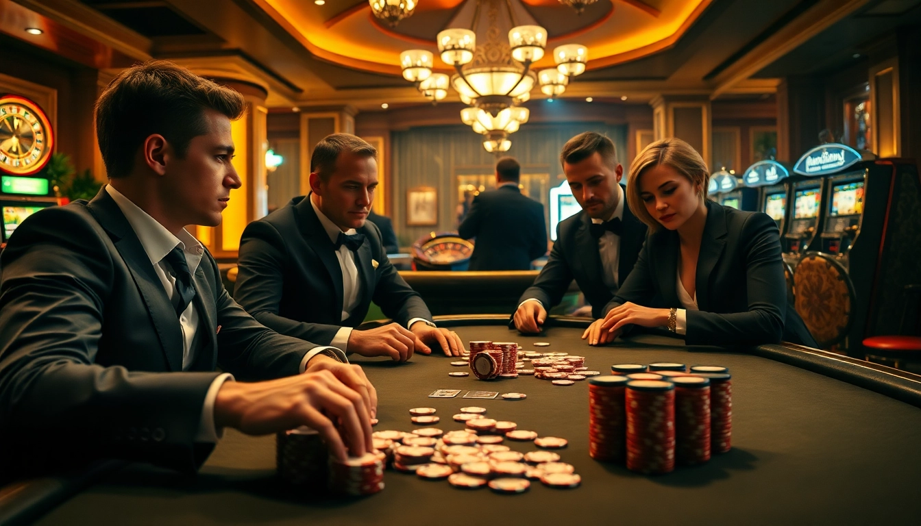 Experience the thrill of gambling at Hitclub with a vibrant poker game in a luxurious casino setting.