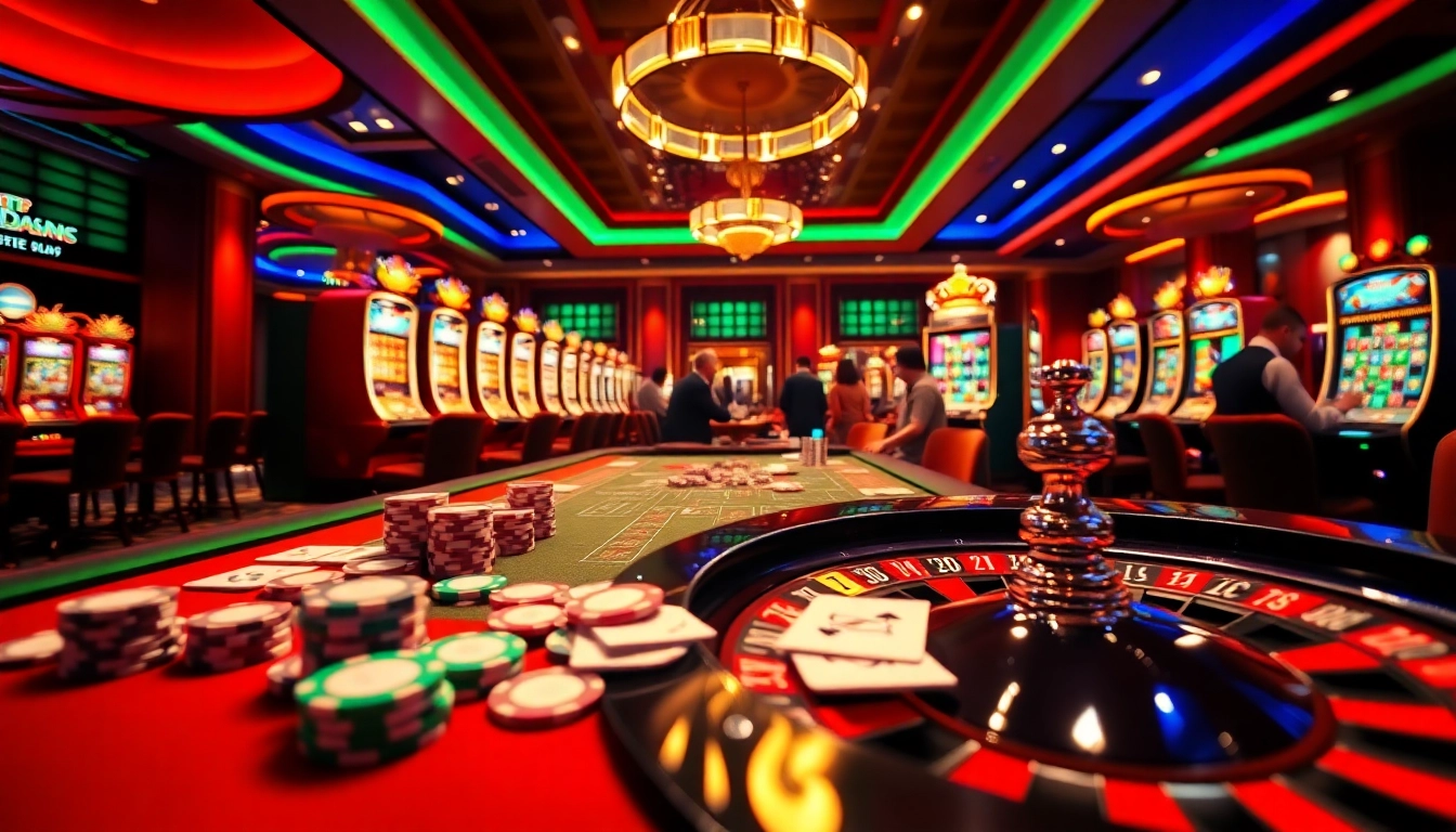 Tham gia trải nghiệm trò chơi đầy kịch tính tại https://luck8.net với cảnh casino sống động, thể hiện chip cược và máy đánh bạc.