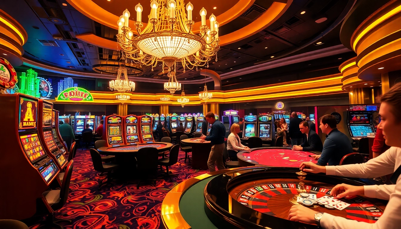 Experience the thrill of winning at okking casino games with elegant poker tables and vibrant slot machines.