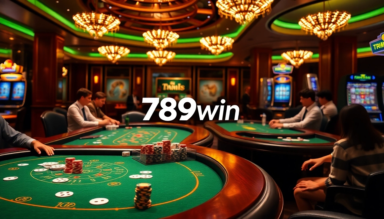 Experience thrilling casino action at 789win with vibrant games, poker chips, and excited players.