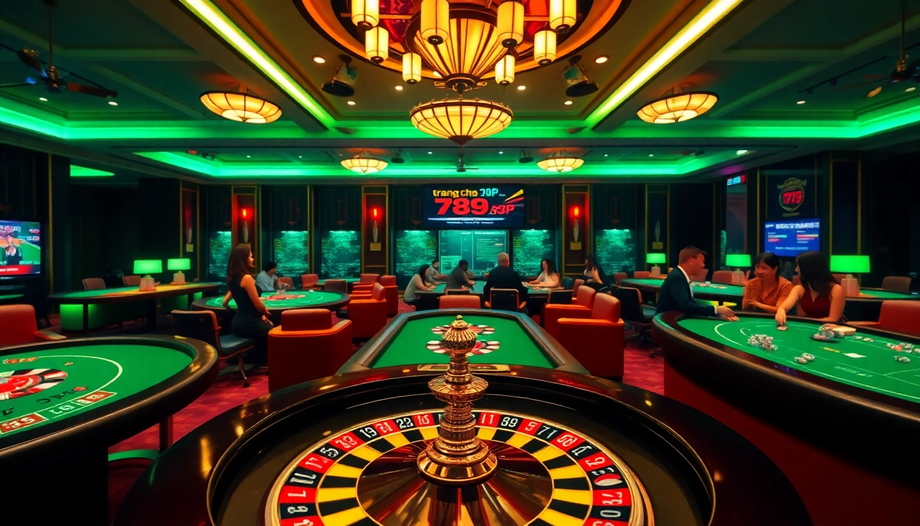 Engaged gamblers enjoying a thrilling game at a luxurious casino featuring trang chủ 789P.