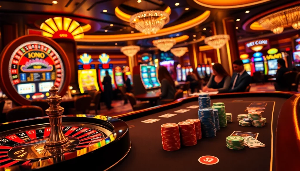 Experience the thrill of debet gaming at a luxurious casino table featuring exciting slot machines and high-stakes poker.