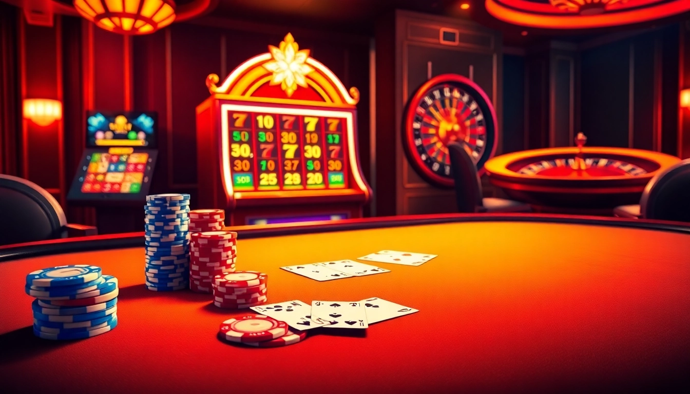 Experience the excitement of gameplay at https://hit-club.games/ with vibrant poker chips and cards on a casino table.