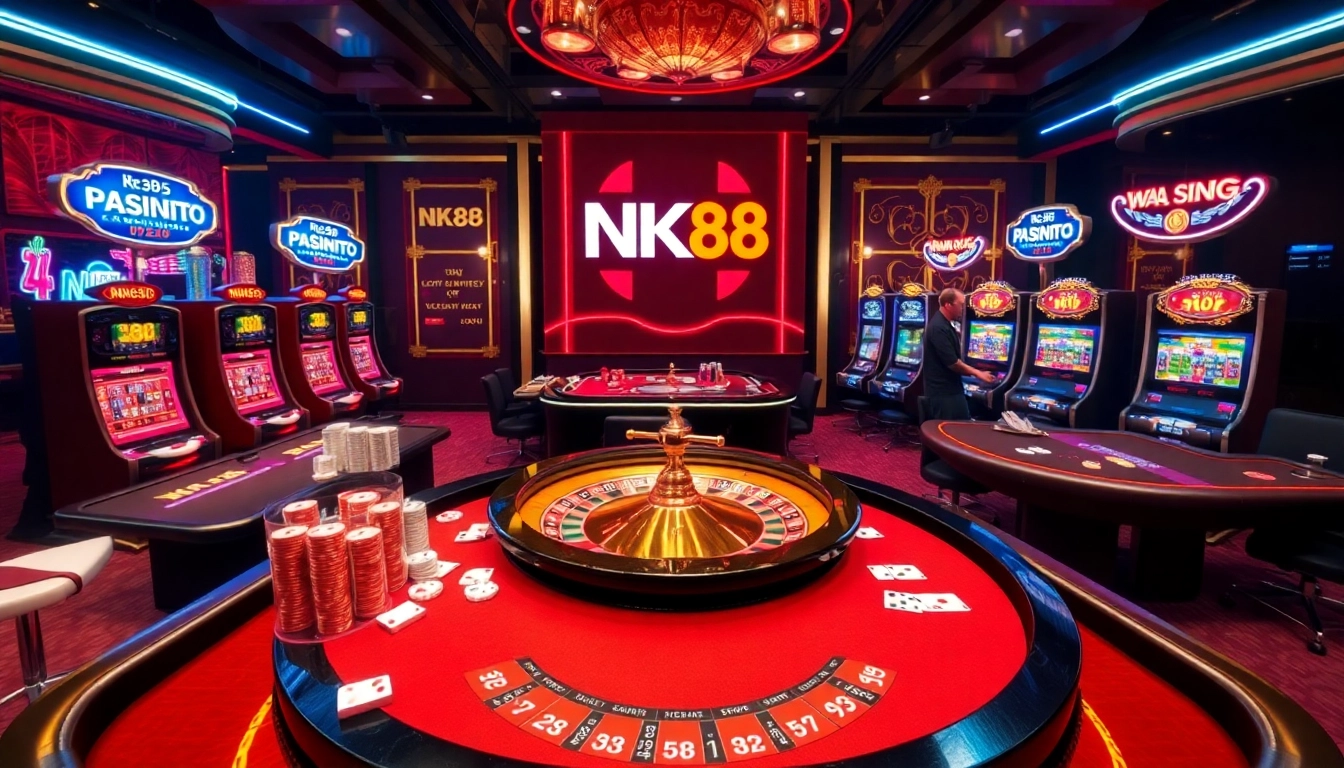 Experience the thrill of gambling at NK88 with vibrant casino tables and exciting gameplay.