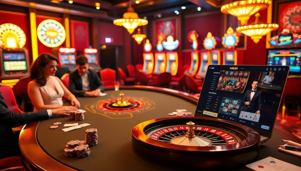 Experience thrilling gameplay at https://rr88ez.com/ with vibrant casino visuals and players engaged in exciting bets.